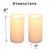 Solar Rechargeable Weatherproof Flickering Flameless LED Outdoor Pillar Resin Candles with Dusk to Dawn Timer, Light Sensor, Set of 2, D 4" x H 8", Warm White - West Ivory LED Lighting 