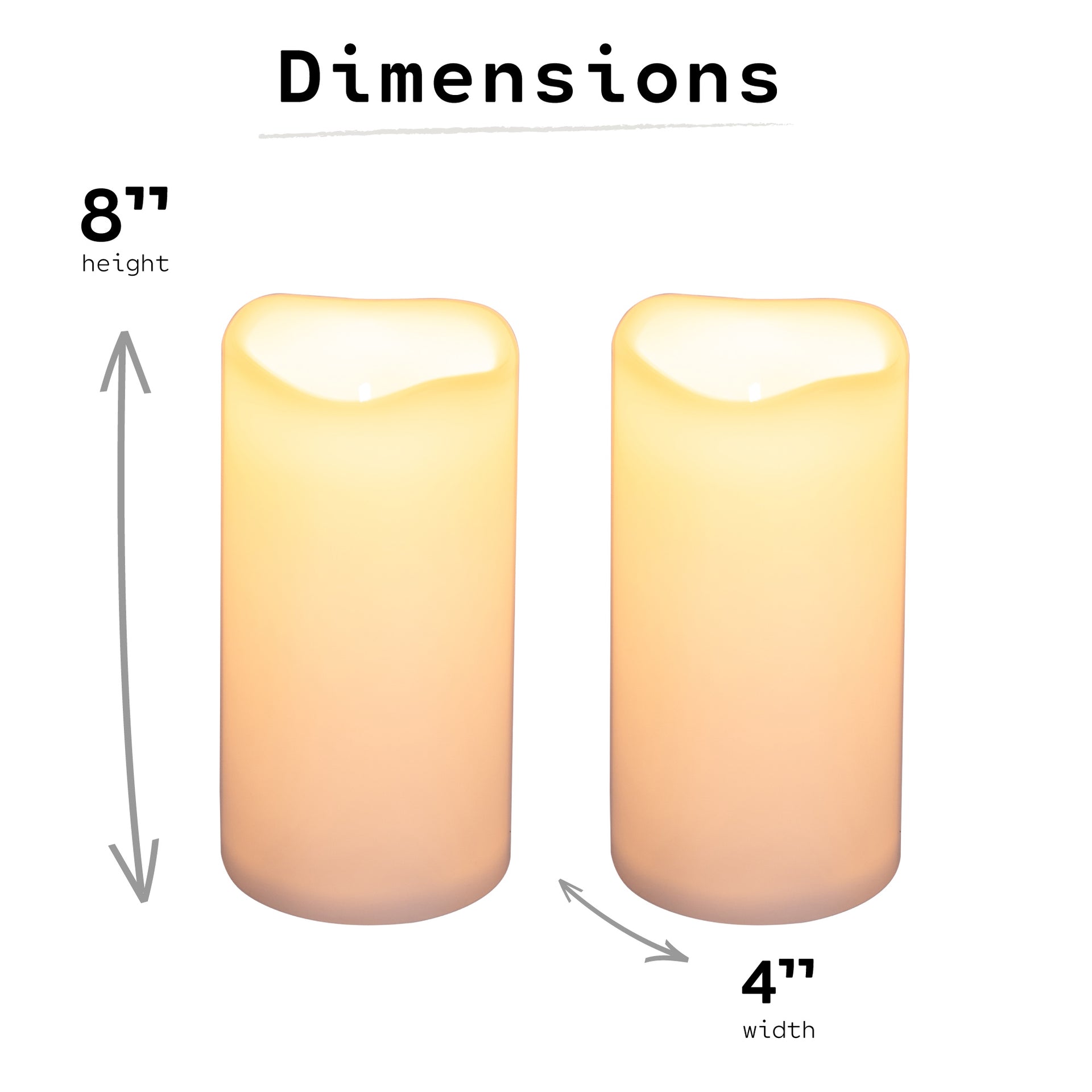 Solar Rechargeable Weatherproof Flickering Flameless LED Outdoor Pillar Resin Candles with Dusk to Dawn Timer, Light Sensor, Set of 2, D 4" x H 8", Warm White - West Ivory LED Lighting 