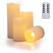 Flameless Timer LED Flickering Candle Set of 4 - Pillar Light Realistic Ivory Warm White Wax Candles Battery Operated - West Ivory LED Lighting 