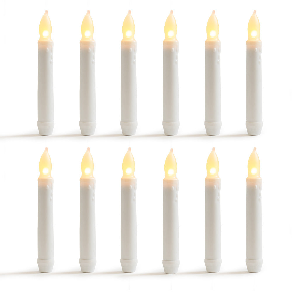 Set of 12 - 6.25" Warm White Flameless LED Taper Candles Mini Battery Operated Wax Dipped White Body - West Ivory LED Lighting 