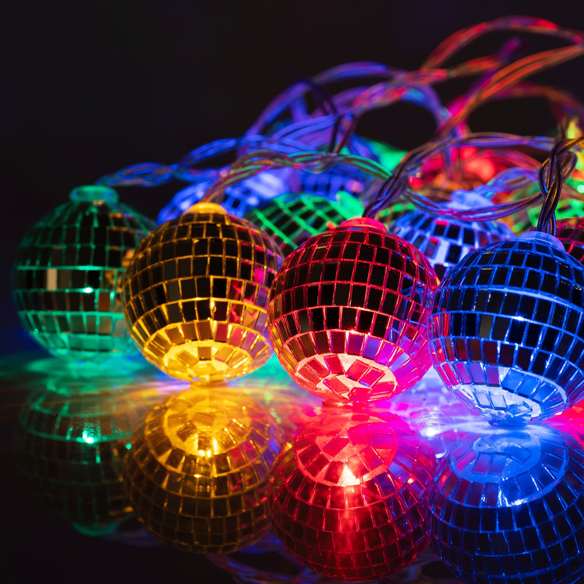 20 LED String Light Mirror Disco Balls Mixed Multi-Colors 10.5 feet Battery Powered - West Ivory LED Lighting 