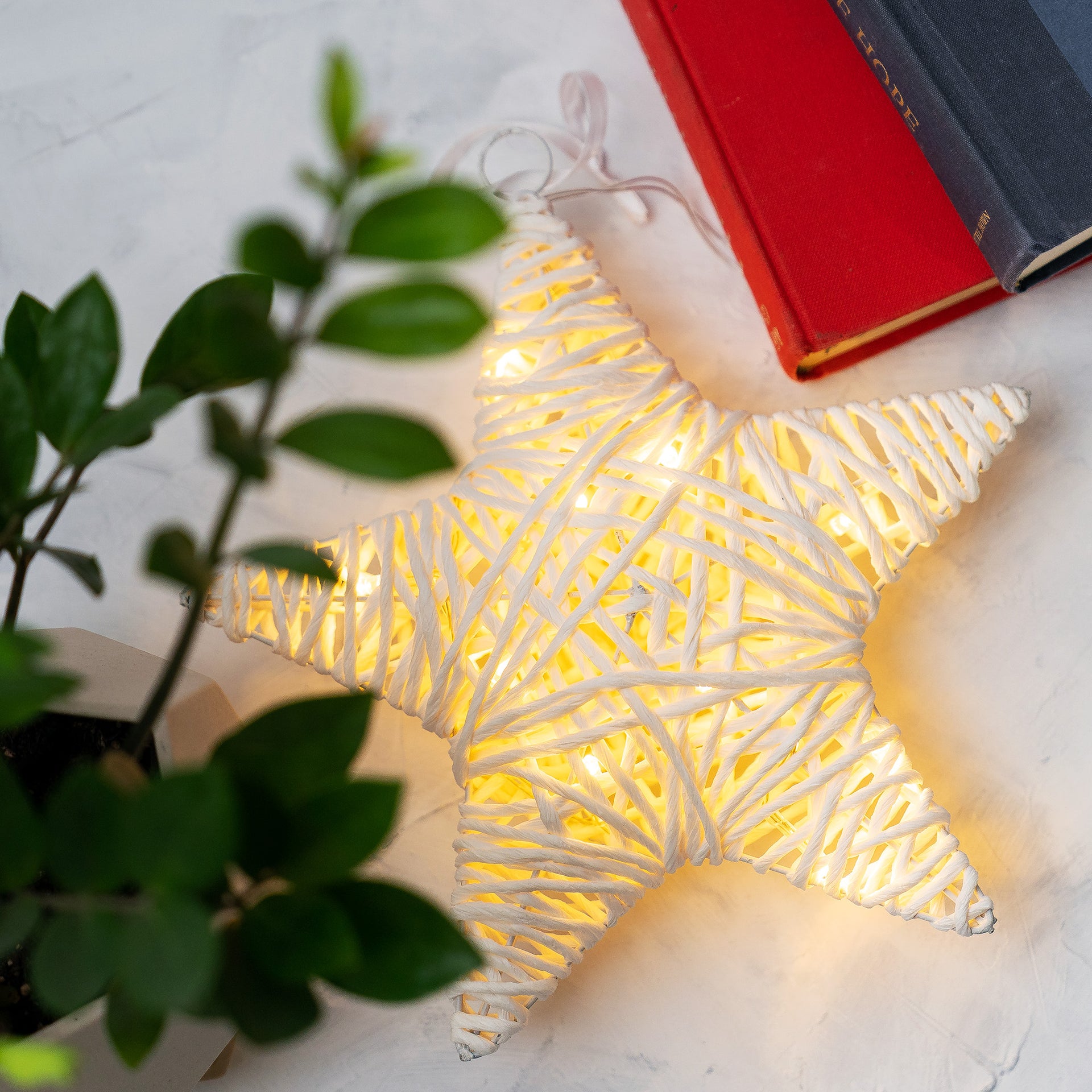 10 LED White String Paper Wrapped Star w/Metal Frame Battery Powered Warm White - West Ivory LED Lighting 