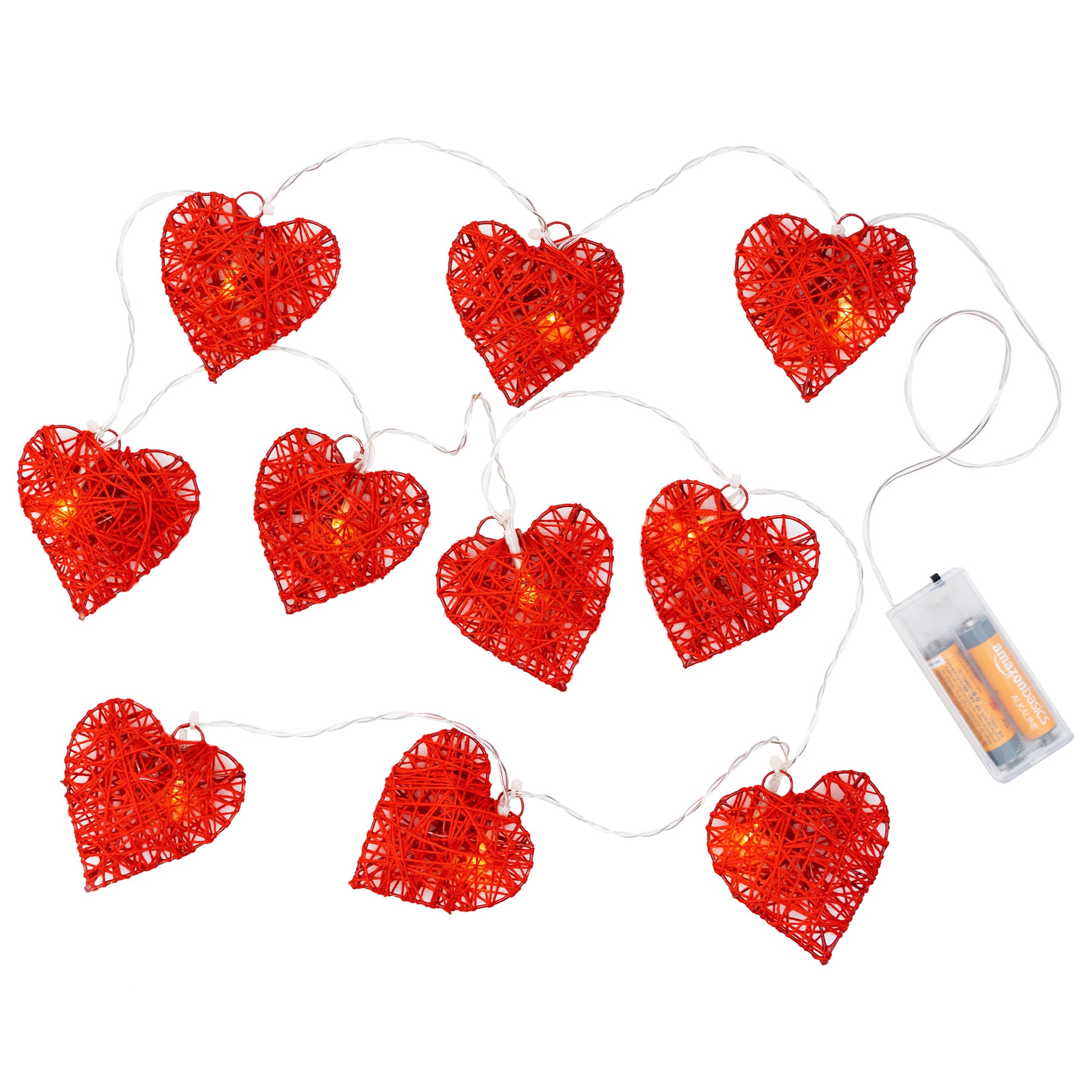 10 LED String Fairy Light 5.5ft Red Twine Hearts w/Metal Frame Battery Powered Warm White - West Ivory LED Lighting 