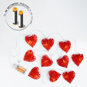 10 LED String Fairy Light 5.5ft Red Twine Hearts w/Metal Frame Battery Powered Warm White - West Ivory LED Lighting 