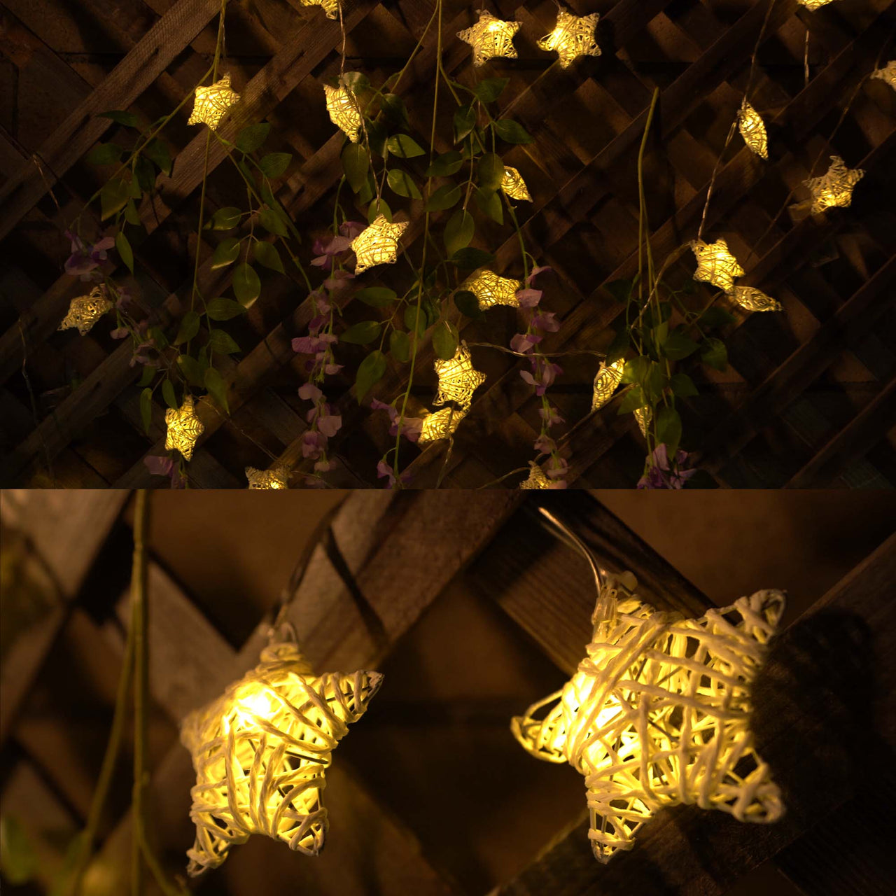 10 LED Metal Covered Stars String Fairy Light 6 feet  Battery Powered, Warm White - West Ivory LED Lighting 