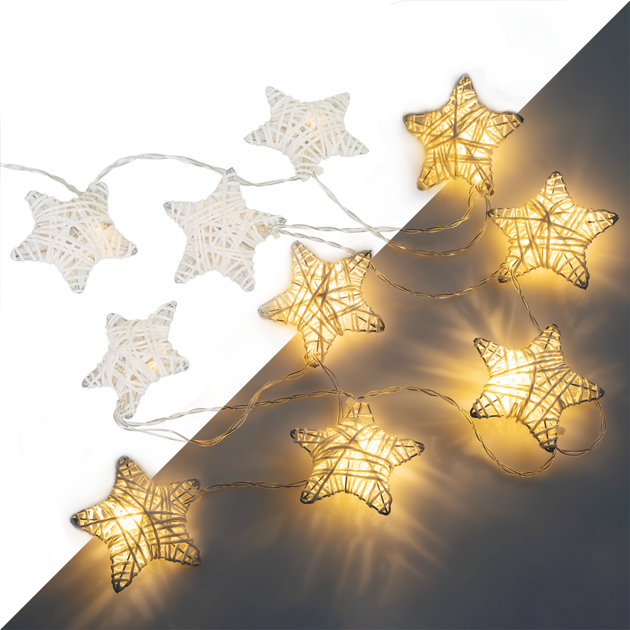 10 LED Metal Covered Stars String Fairy Light 6 feet  Battery Powered, Warm White - West Ivory LED Lighting 