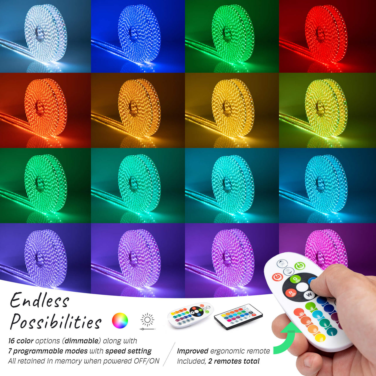 SMD 5050 LED Flexible Dimmable Indoor/Outdoor Light Strip (16 Colors) with Remote and LED Controller/IR Receiver - West Ivory LED Lighting 