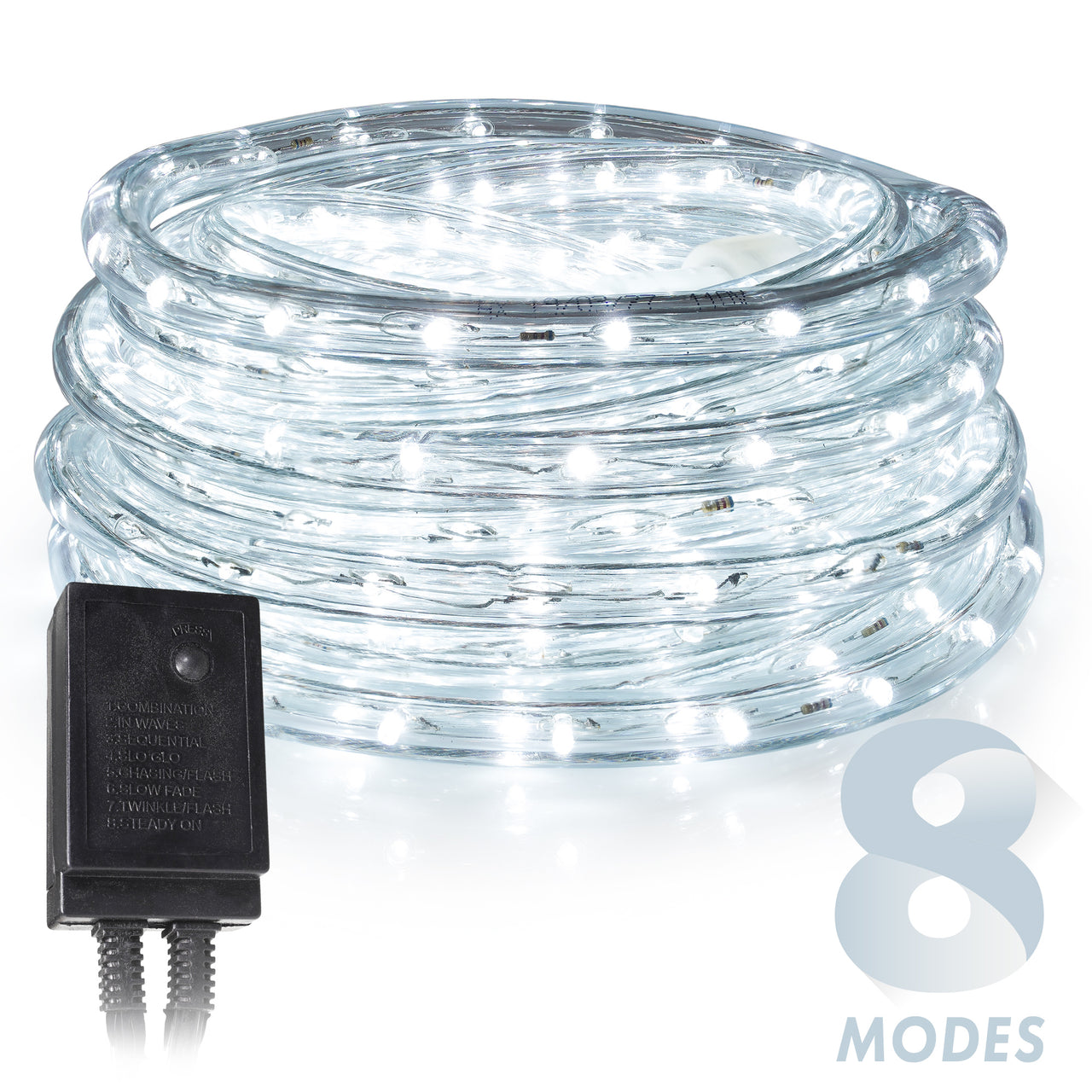 Cool White 1/2" LED Rope Lights with 8 Lighting Modes Controller, IP65, Linkable - West Ivory LED Lighting 