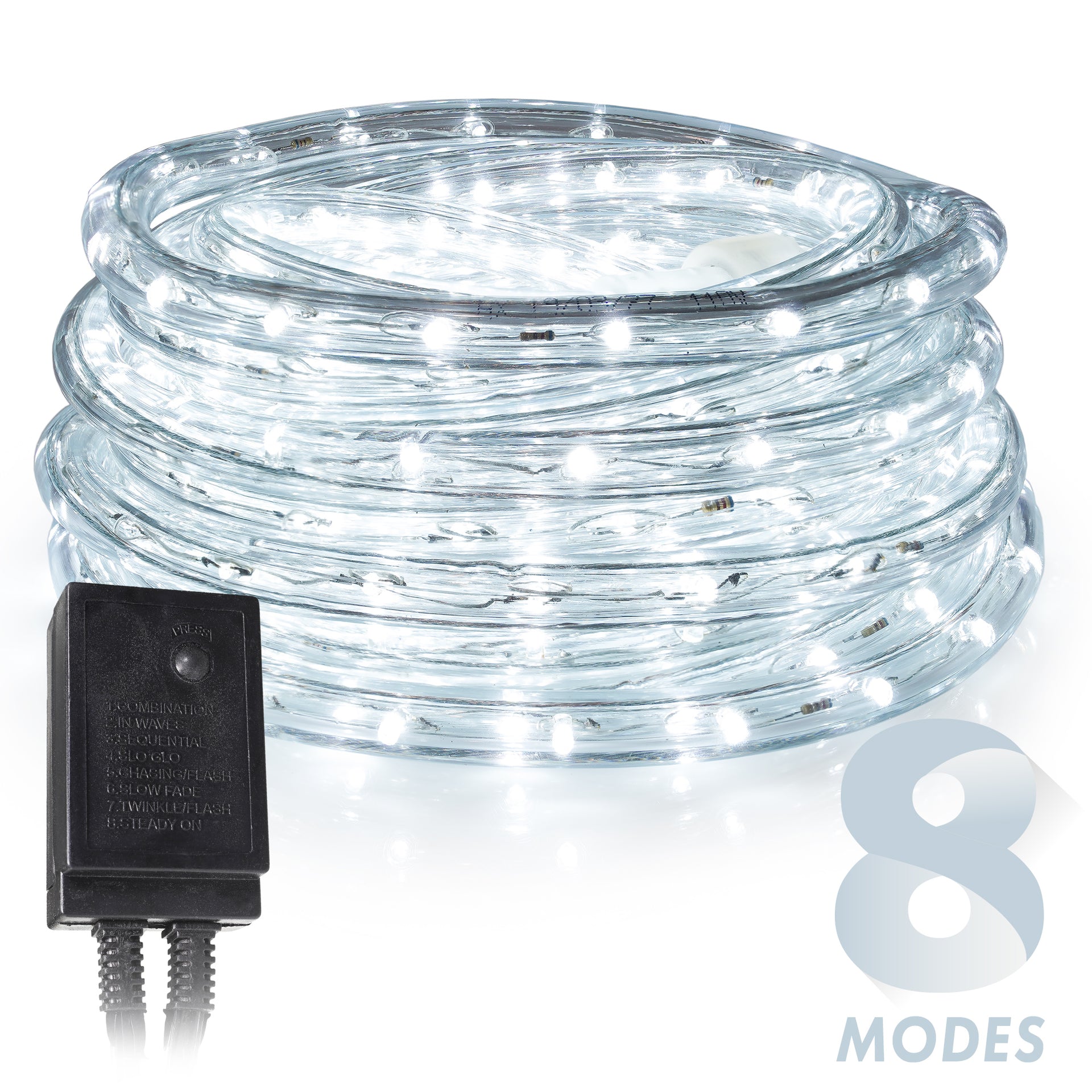 Cool White 1/2" LED Rope Lights with 8 Lighting Modes Controller, IP65, Linkable - West Ivory LED Lighting 