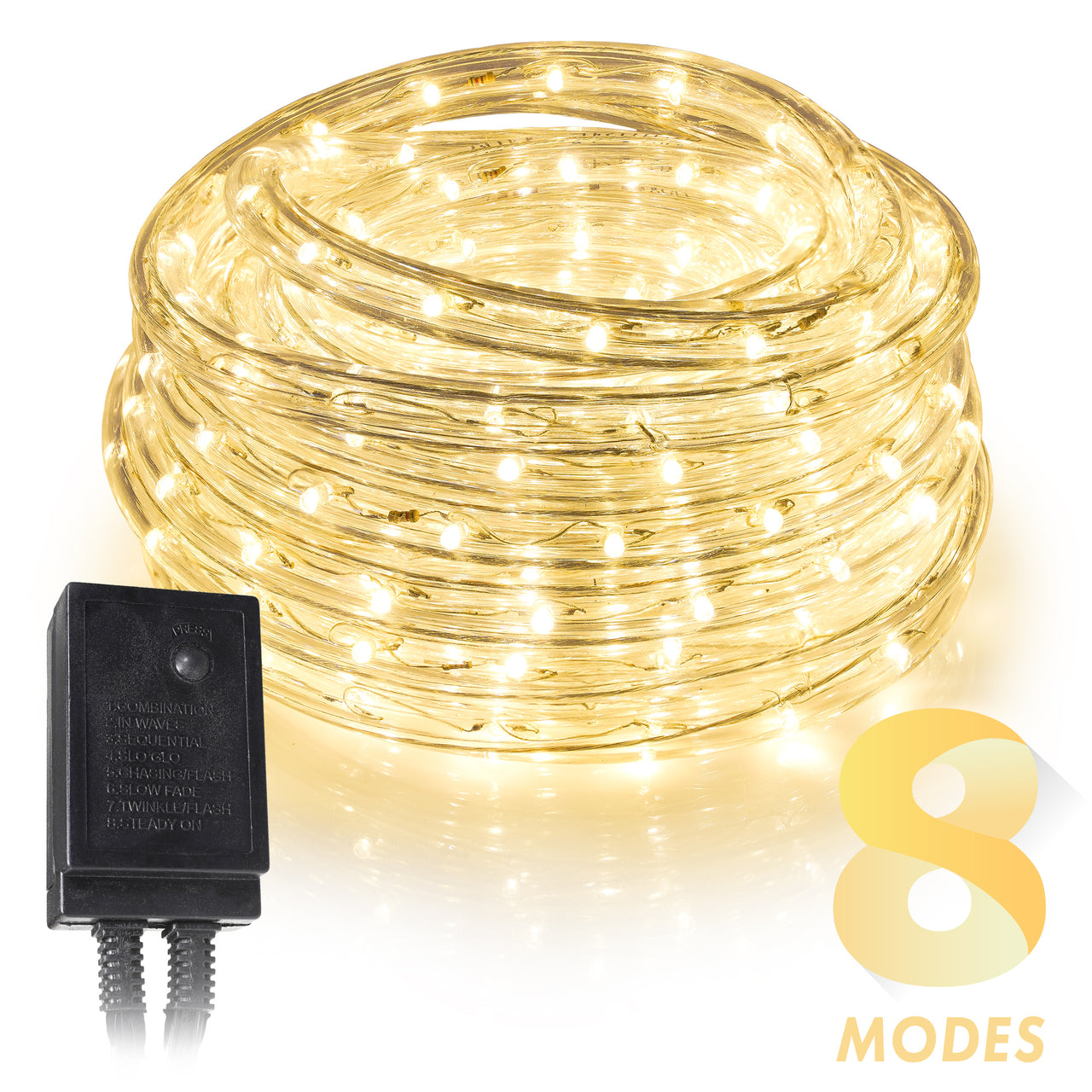 Warm White 1/2" LED Rope Lights with 8 Lighting Modes Controller, IP65, Linkable - West Ivory LED Lighting 