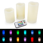 Set of 3 - LED Ivory Flickering Flameless Candles Multicolor Changing with Remote Control Weatherproof - West Ivory LED Lighting 